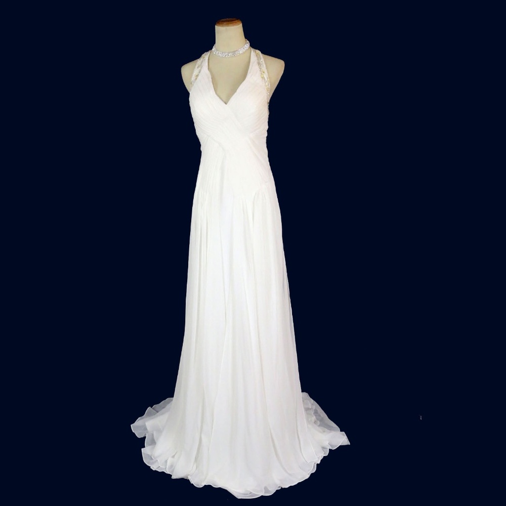 NWT MORRELL MAXIE Off-White Ruched Beaded Halter